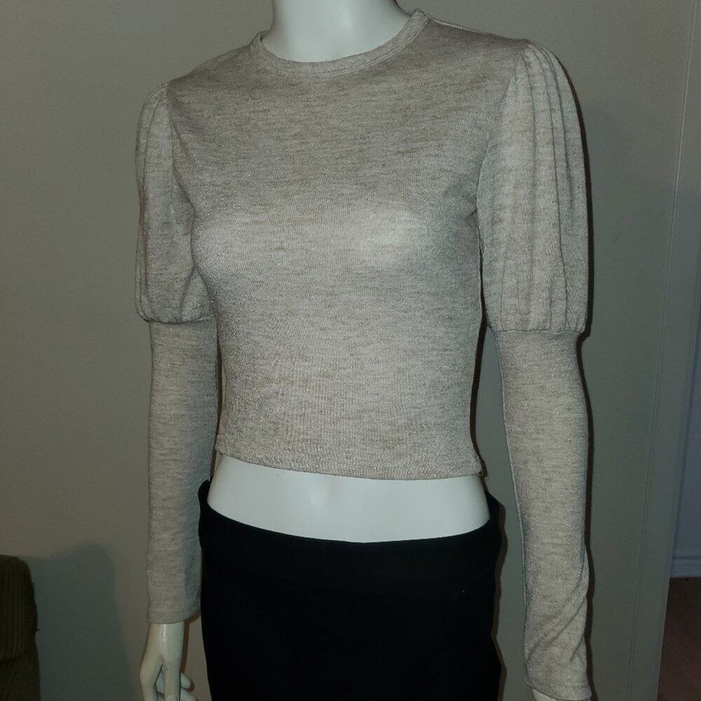 Fashion Nova Puff Sleeve Beige Top || Small EUC